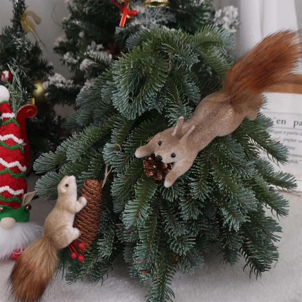 

DIY Christmas Tree Decorations Small Foam Xmas Tree Hanging Ornaments Animal Light-weight Simulated Squirrel Pendant