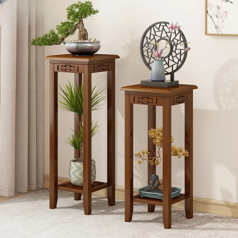 Chinese Antique Flower Racks Floor-to-ceiling Solid Wood Plant Shelves Indoor Living Room and Balcony Vintage Plant Holder