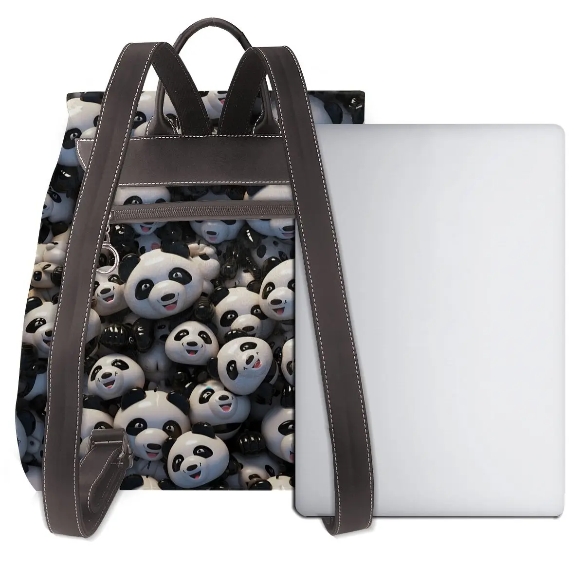 웃는 팬더 군중 3D 패턴 새로운 핫 여성 배낭 디자이너 고품질 가죽 간단한 패션 대용량 배낭