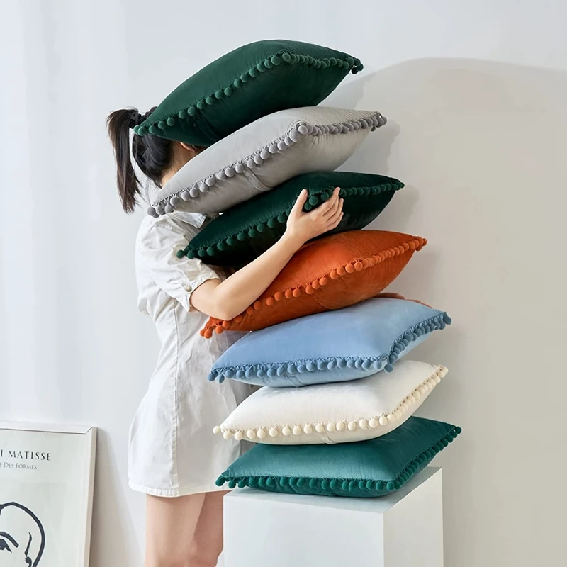Samt Kissen bezug mit niedlichen Pompon 30x50cm 45x45cm 50x50cm europäischen Luxus Kissen bezug für Weihnachten Geschenk Kissen bezug – Detail 7