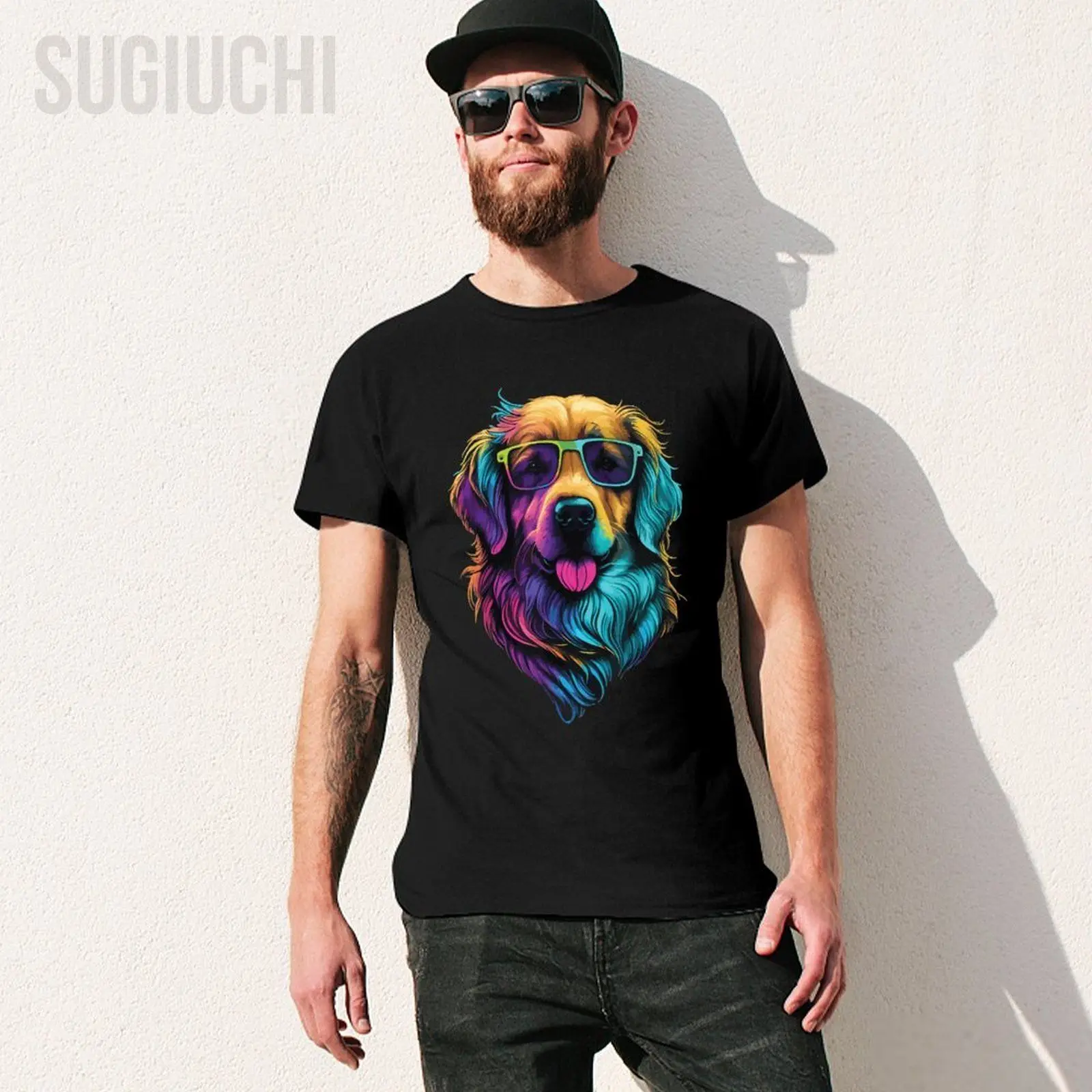 Unisex Men Colorful Golden Retriever Art - Dog Owner Canine Lover Tshirt Tees T Shirts Women Boys 100% Cotton T-Shirt