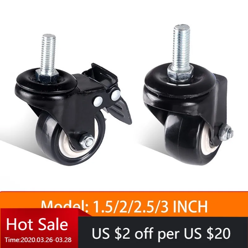 

1 Pc 1.5 Inch Swivel Caster M8/M10 Screw/Double Bearing Swivel Brake Wheel/Silent Caster