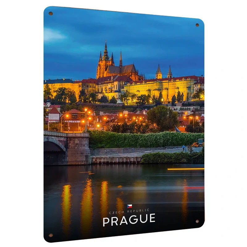 Prague Castle Night View Metal Wall Art Czech Cityscape Home Decor Souvenir