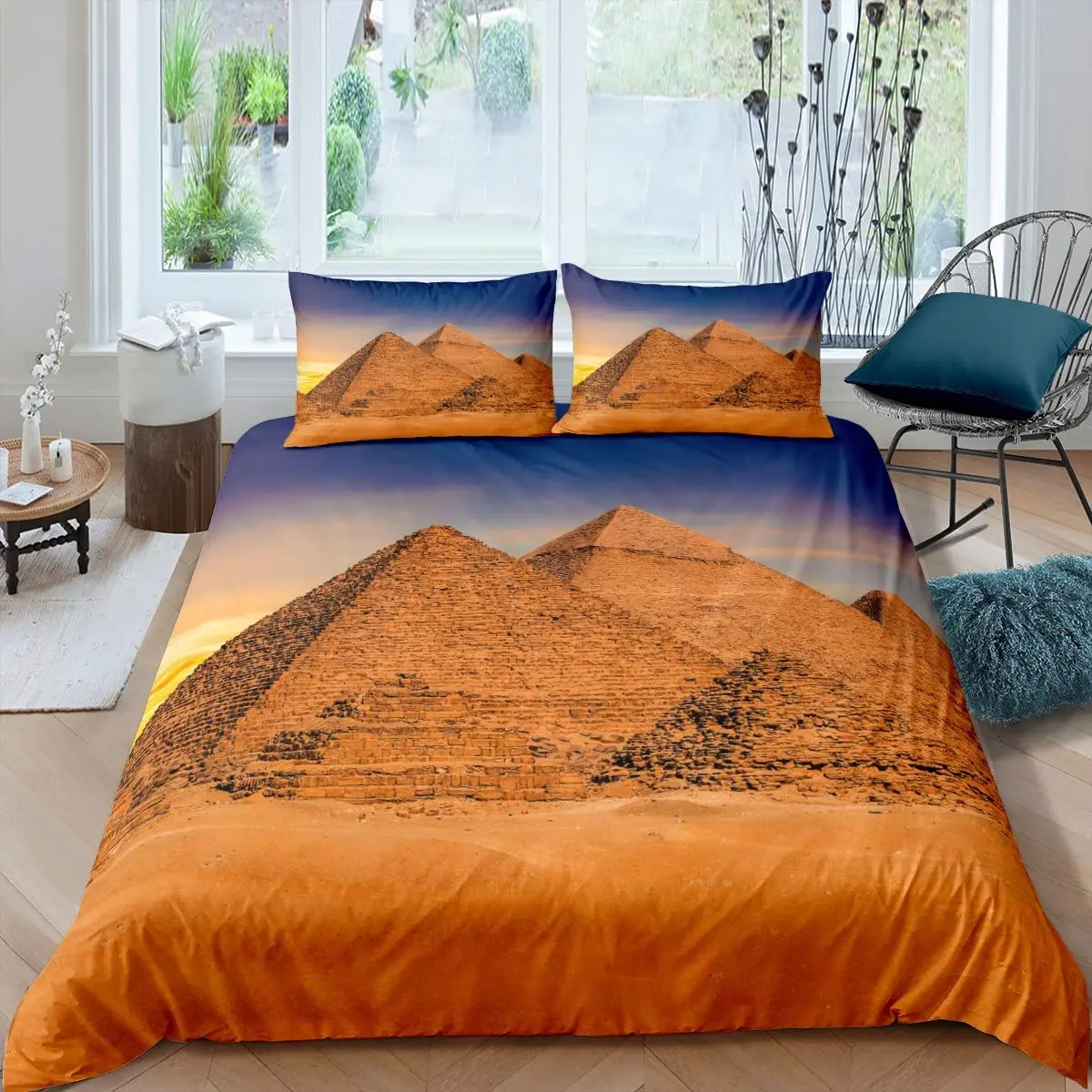 Egyptian Pyramids Duvet Cover King Size Adult Ancient Egypt Tribal Bedding Set African Vintage Exotic Camel Desert Quilt Cover