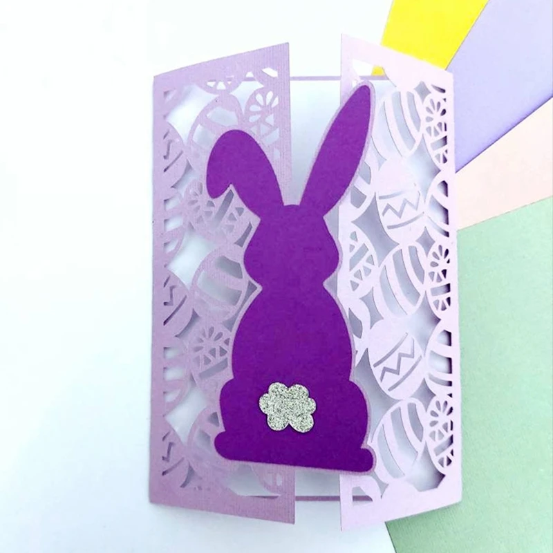 Easter Bunny เชิญตัดโลหะตาย Stencil DIY Scrapbooking Album กระดาษการ์ดแม่แบบแม่พิมพ์ลายนูน Craft