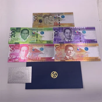 Philippines Gold Banknote 20 50 100 200 500 Commemorative Silver Banknotes Souvenir Gift for Collection Home Decor