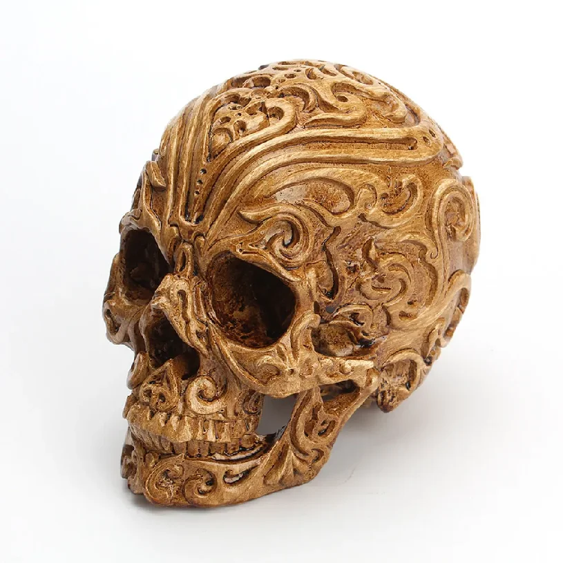 1Pcs Carved Skull Head Resin Decor Fire Resistant Corrosion Resistant Gothic Halloween Party Home Brown Skull Decor view 2
