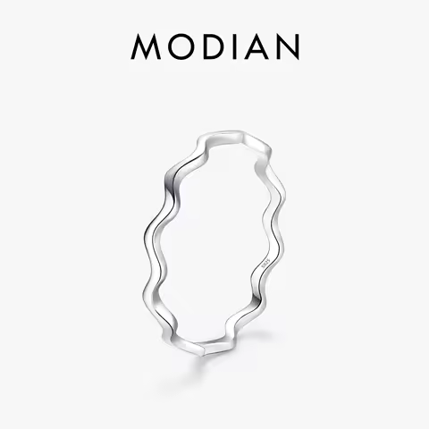 MODIAN 925 Sterling Silver Line Wave Trendy Thin Finger Ring Simple Stackable Exquisite Rings For Women Girl Party Jewelry Gifts