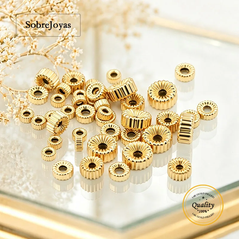 14K Gold Filled Corrugated Bead Gold Wheel Beads for DIY Handmade Jewelry Making Accessories - Necklace And Bracelet Beads