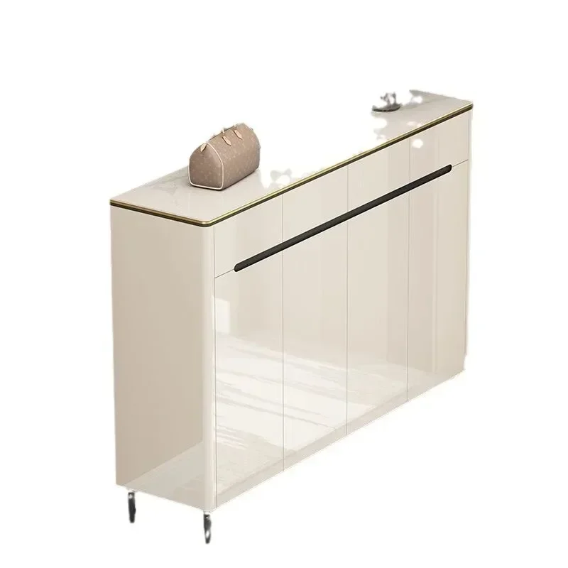 Light luxury paint shoe cabinet with shoe change stool, integrated stool, household large-capacity locker at the door