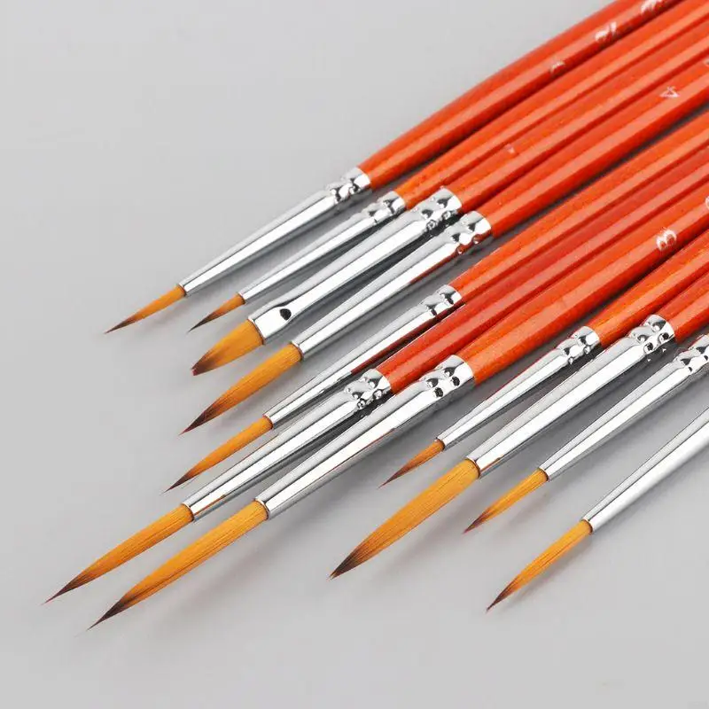 Q5WA 11PCS/セットプロフェッショナルディテールペイントブラシ細かい先端の先端ミニチュアブラシの