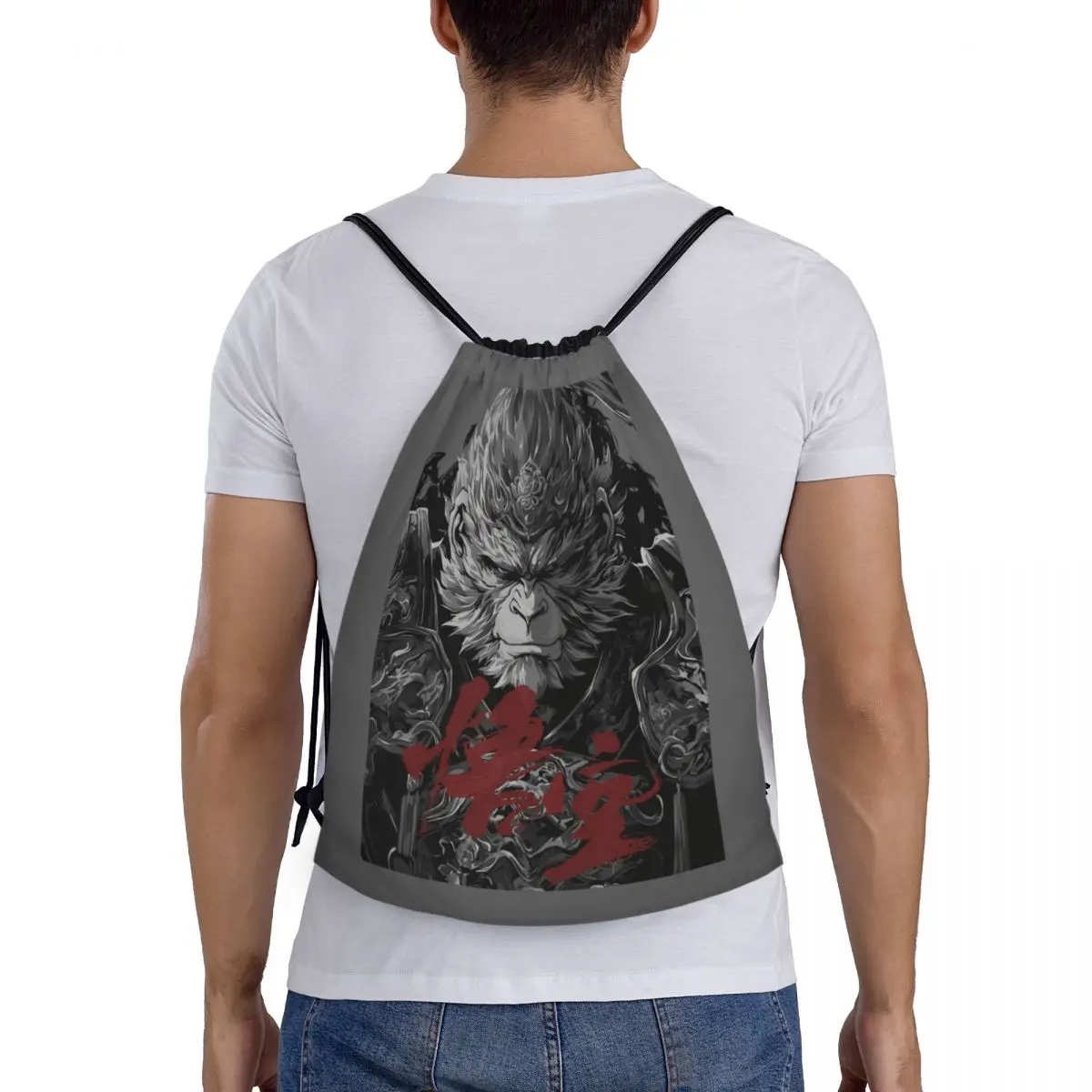 Custom Monkey King Wukong Myth And Folklore Drawstring Bags Lightweight Video Game Lover Gaming Sports Gym Storage Backpack