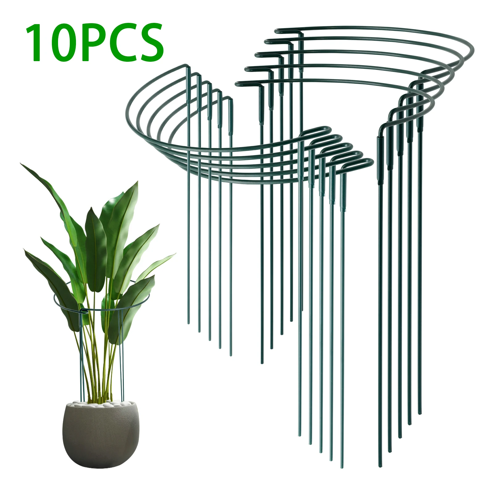 10-個金属植物サポートステークス植物クライミングリングケージサポートスタンドツール庭の花野菜成長固定ロッド