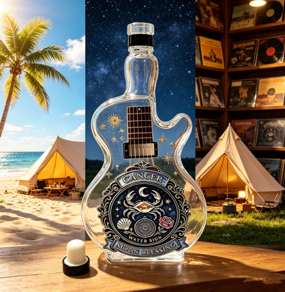 Guitar-Shaped Glass Decanter 12 Zodiac Constellations Whiskey Bottle Home Bar Decor Carafe for Liquor Wine Storage