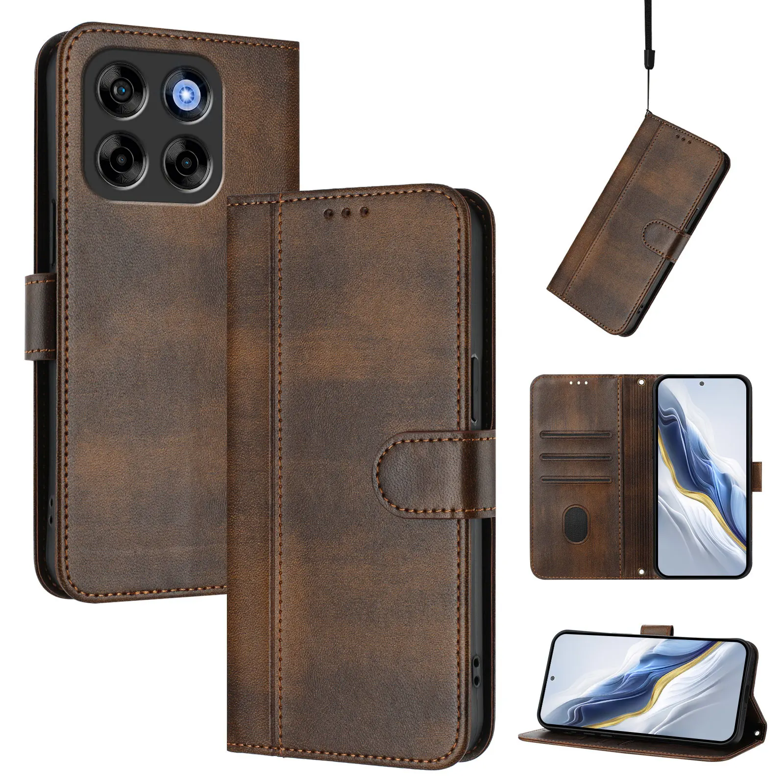 Funda tipo billetera para ZTE Blade V40S V50 V60 V70 Vita Pro V70 Design V70 Max Axon 60 Lite 40 SE, Funda protectora de cuero para teléfono