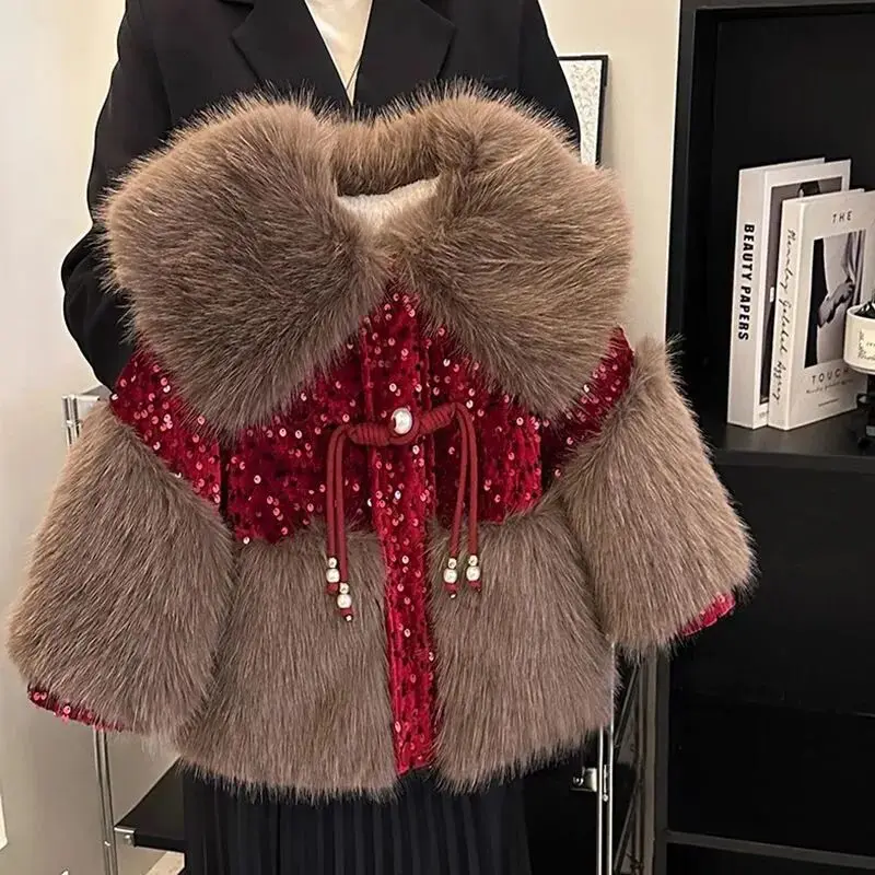 Baby girl fur coat autumn and winter new style stylish children's plush thick Jacket 2 4 6 7Y