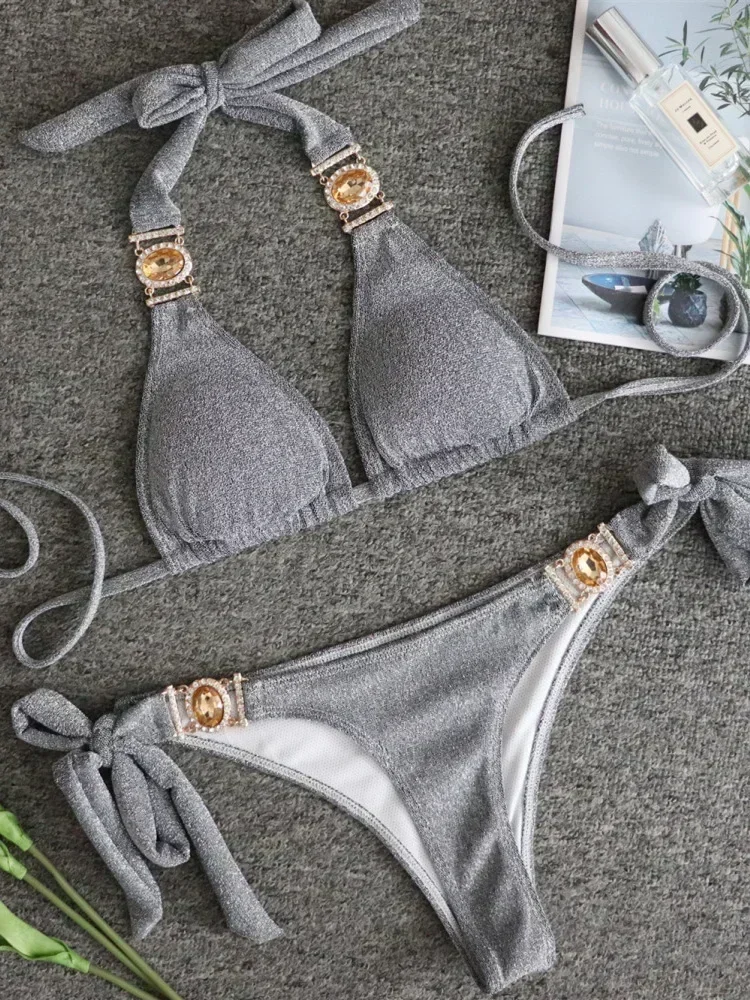 Sexy Bikini Metal Heart Decorative Swimsuit Korean Velvet Stitching Women Swimsuit Sets