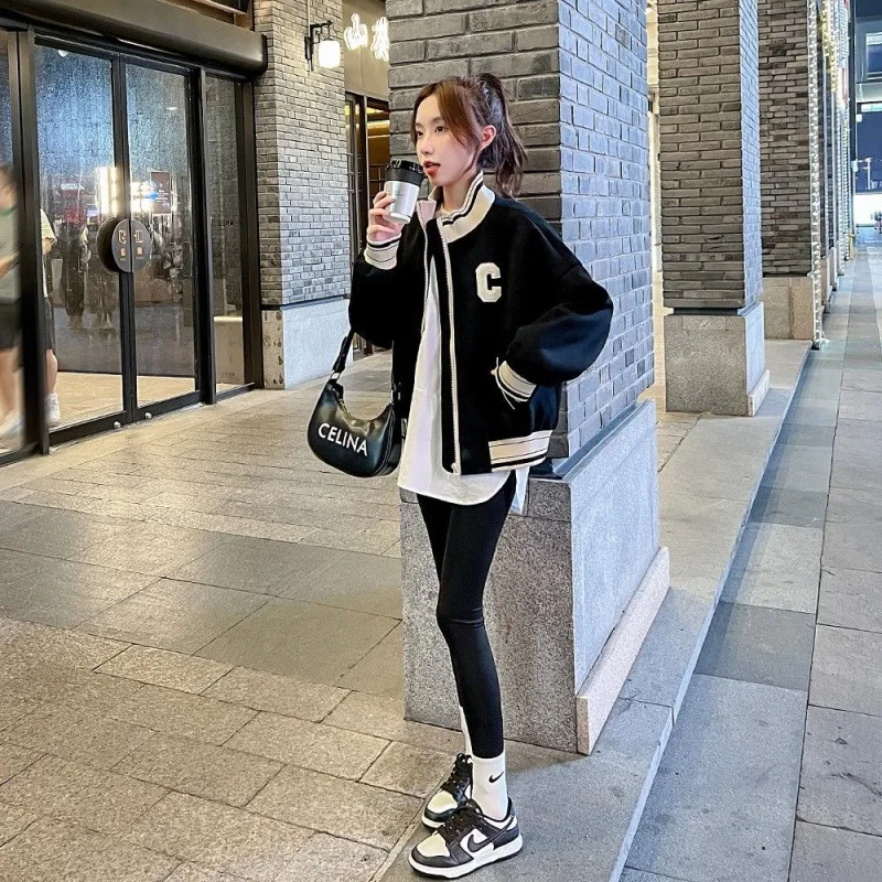 

Baseball Jackets Hood Womens Autumn Training Cotton Elastic Breathable Durable Cute Pattern Knit Adjustable Protection Stitching