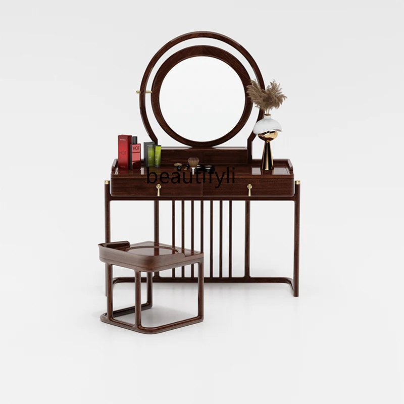 

Chinese Style Solid Wood Dressing Table Home Modern Minimalist Makeup Table and Chair Combination Villa Bedroom Furniture