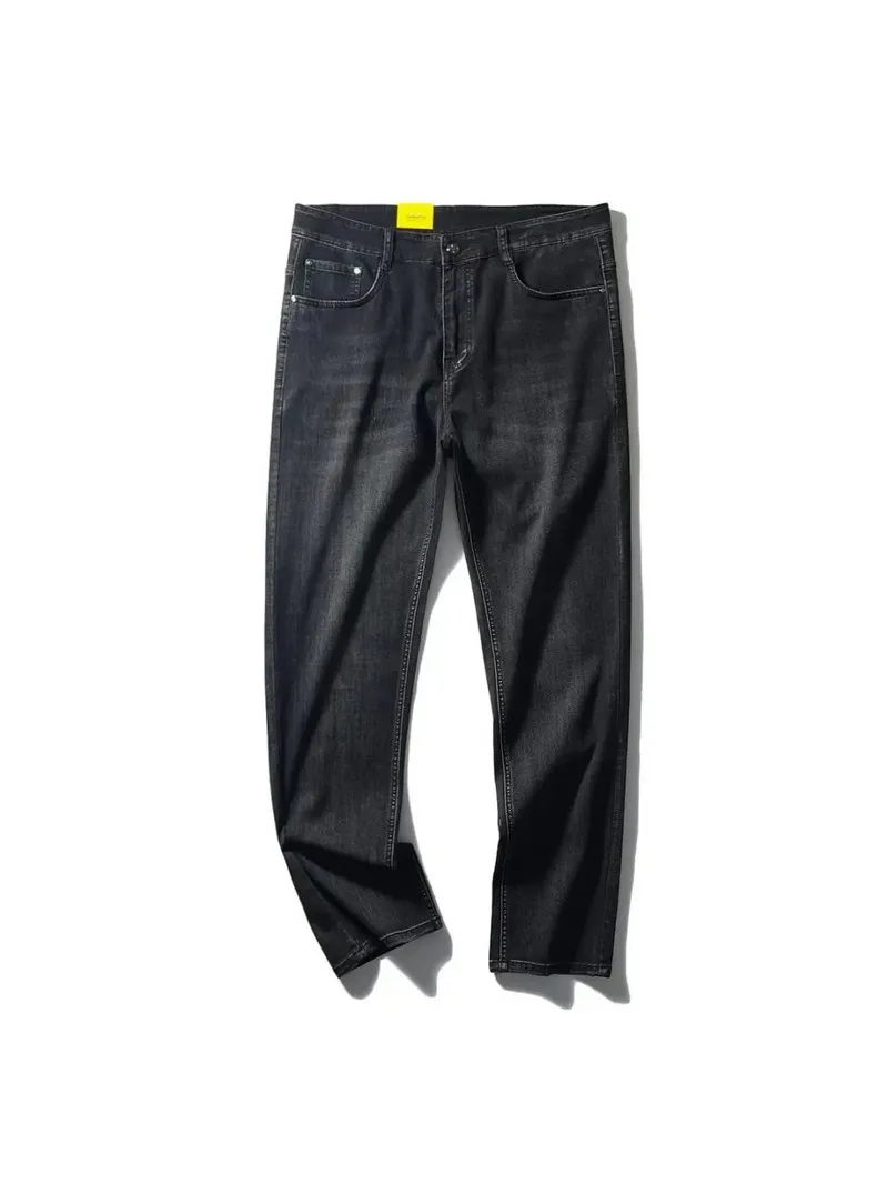 

Spring New Pure Cotton Waed Skin-friendly Elastic Breathable Straight Bla Casual Pants Men's Trendy Loose Jeans