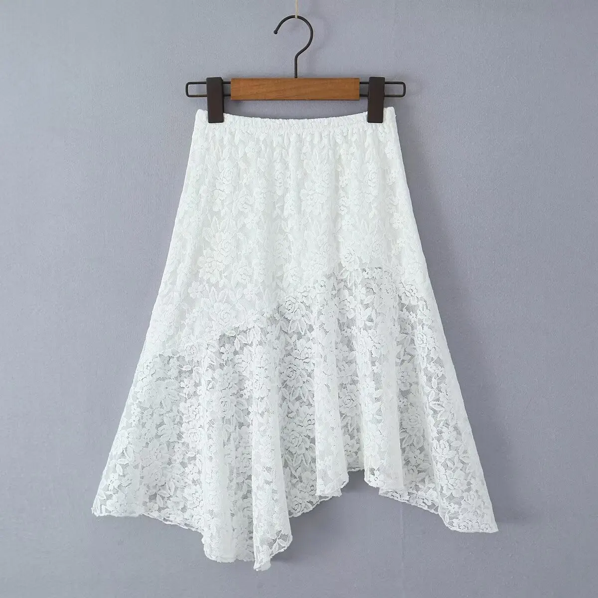 Dave&Di French Fashion Blogger High Waisted Lace Midi Skirt Women Elegant Ladies Irregular Sexy A-line Skirt