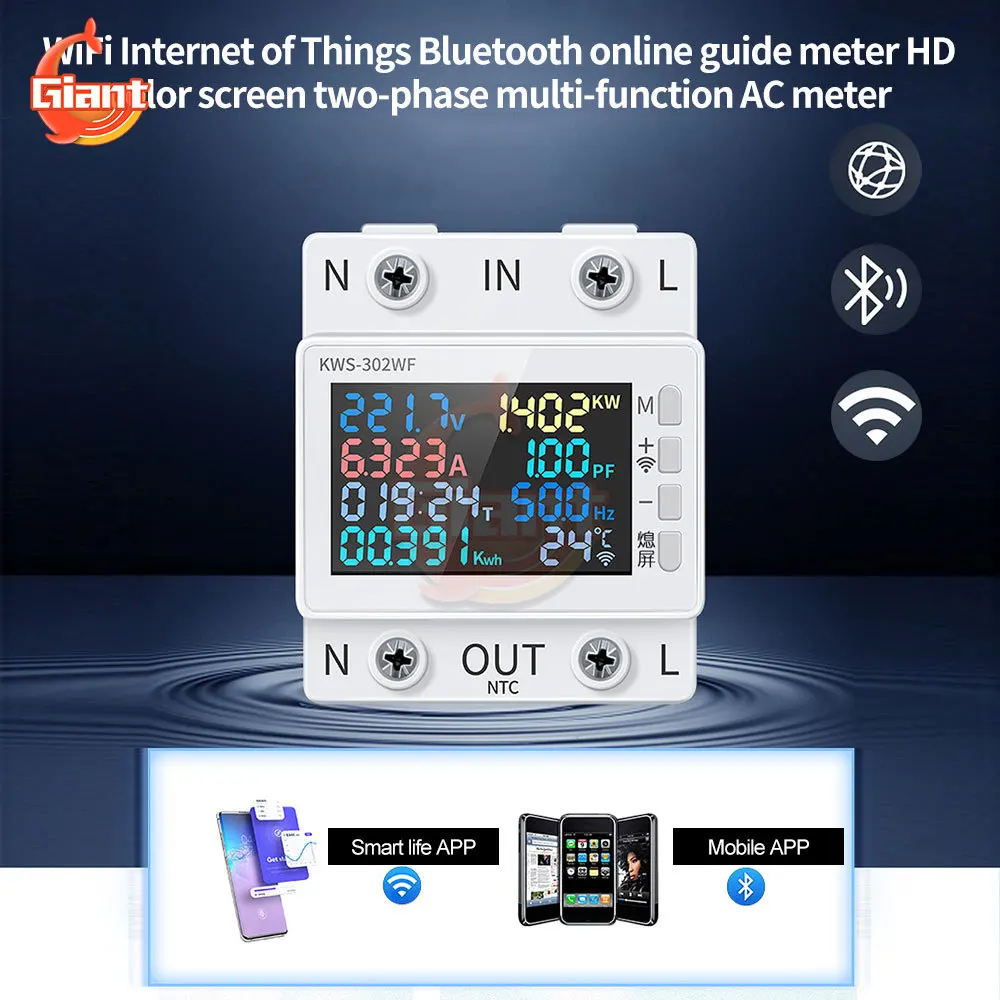 AC170-300V Wifi Slimme Voltmeter Ampèremeter Digitale Power Energie Meter Tester App Afstandsbediening Elektrische Frequentie Factor Meter