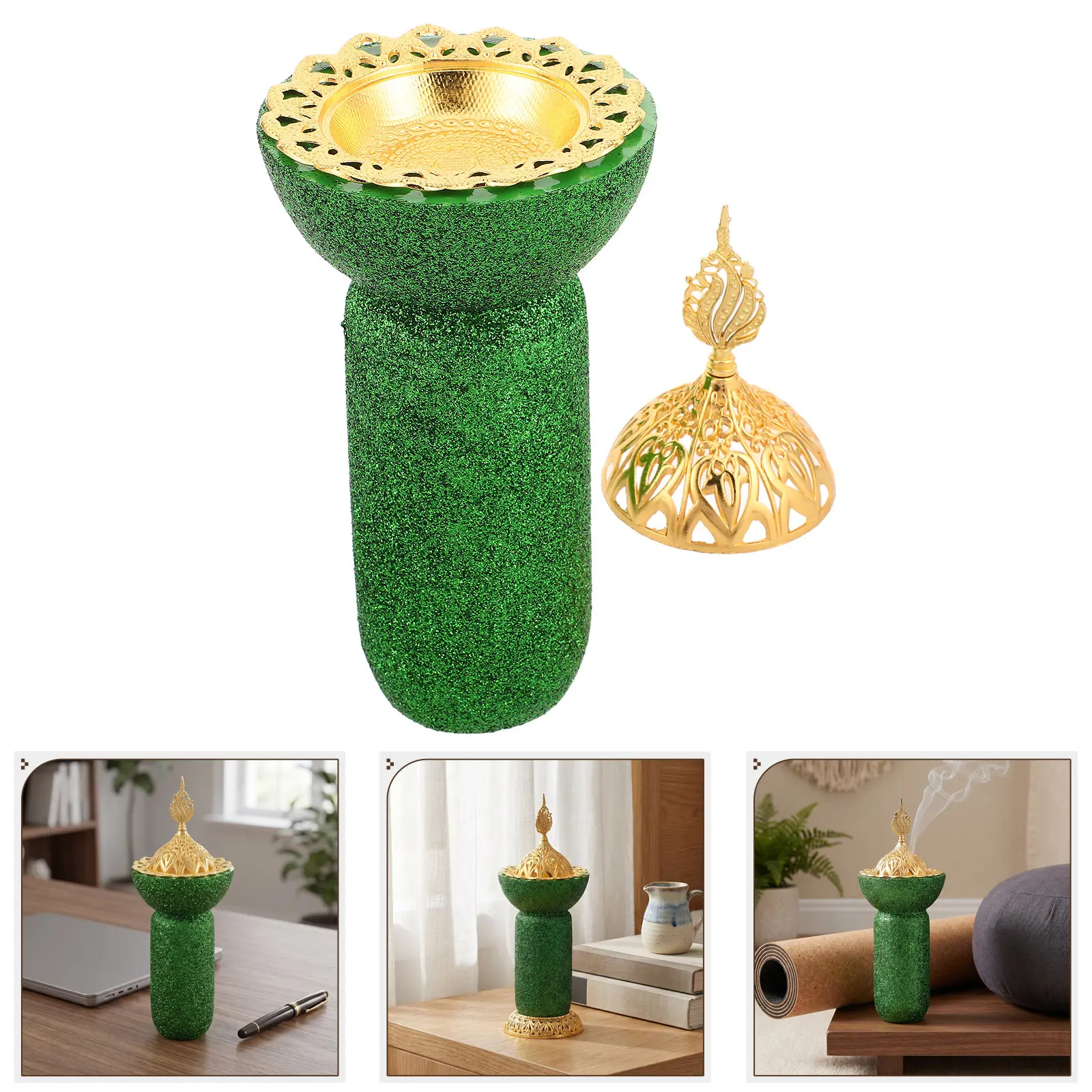 Frankincense Resin Incense Burner Tall Arabic Bukhoor Burner Portable Sequin Handle Home Aroma Meditation Spa Office Decor