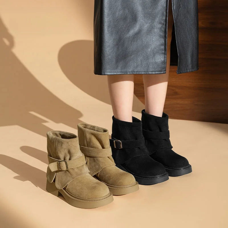 

Walker op 2025 Autumn Winter New Retro Versatile Breathable Patchwork Thi Bot Slip-On Women's oes Faion Snow Boots