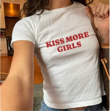 Kiss More Girls Lesbian Shirt Y2K Baby Tee
