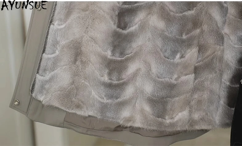 معطف فرو المنك الحقيقي من AYUNSUE ملابس شتوية للنساء سترة متوسطة الطول معطف فرو حقيقي معاطف نسائية بطانة قابلة للفصل