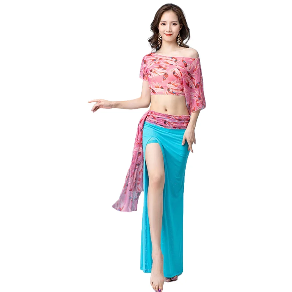 

Корейские костюмы для танца живота для женщин, длинная юбка, тренировочный костюм богини для восточных танцев для женщин, танцевальная одежда, тренировочный наряд