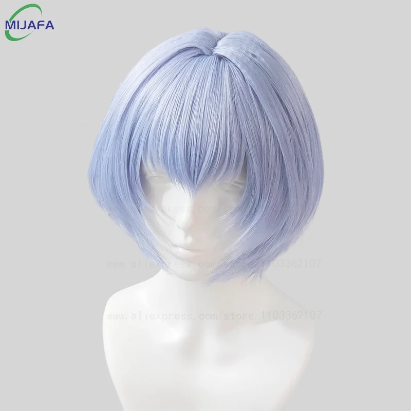 High Quality Ayanami Rei Cosplay Wig 30cm Short Blue Scalp Heat Resistant Synthetic Hair Halloween Party EVA Anime Wigs + WigCap