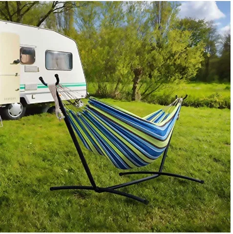 

zz Hammock with Stand Portable Double Cotton Hammock Steel Stand Carrying Bag
