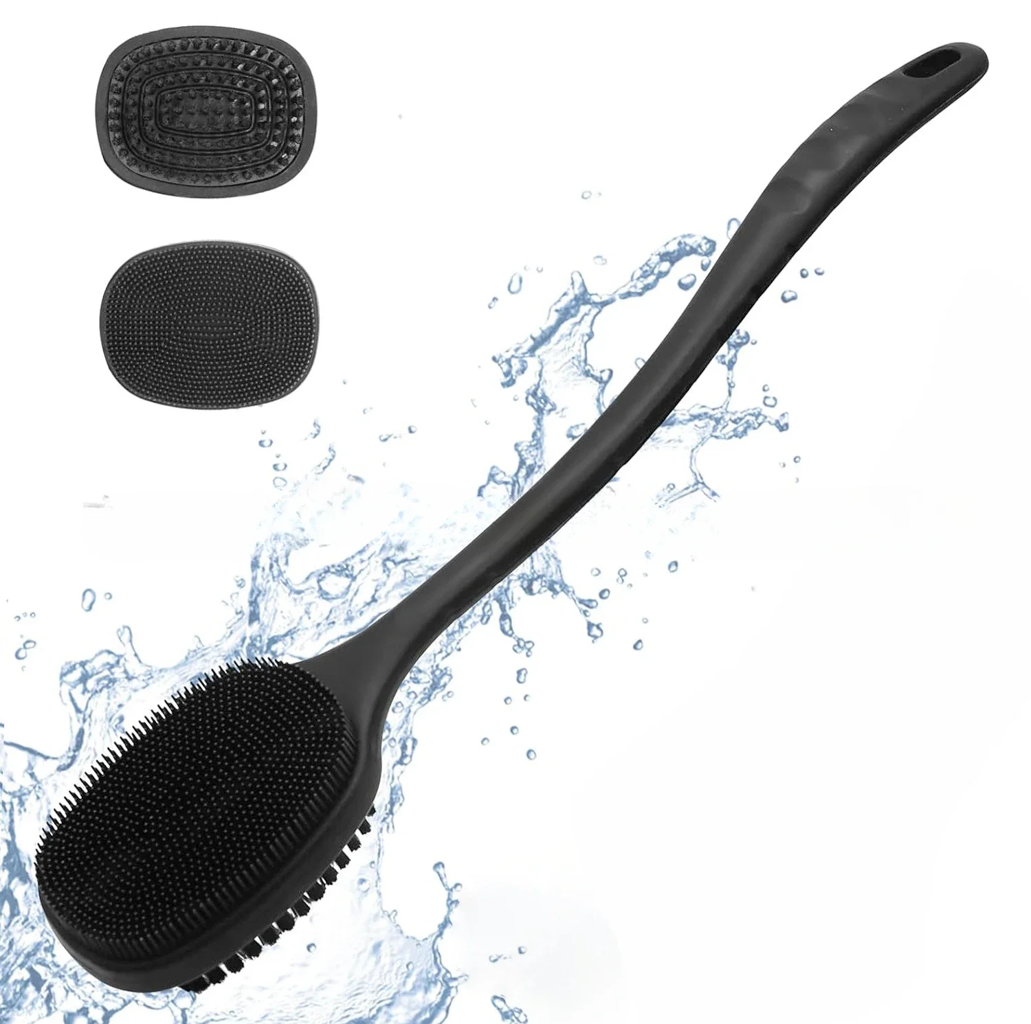 Back Body Brush Double Sided Long Handle Soft Silicone Bristles and Nylon Brush Silicone