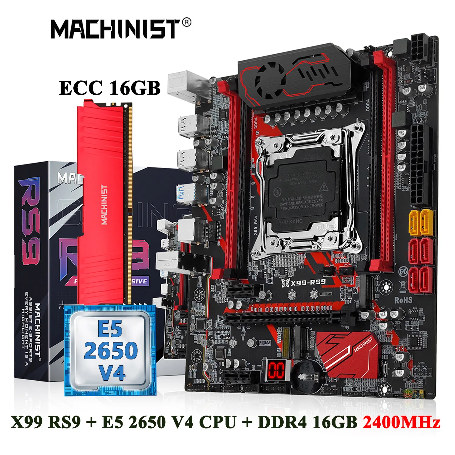 

MACHINIST X99 Kit Xeon Motherboard E5 2650 V4 CPU Processor LGA 2011-3 Set 16GB DDR4 Memory RAM four-channel NVME M.2 M-ATX RS9