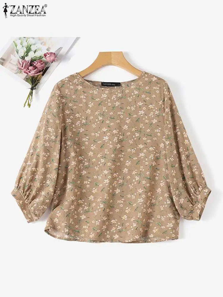 ZANZEA Bohemian Floral Printed Blouse Female Casual Holiday Tops Woman Long Sleeve O Neck Shirt Elegant Party Loose Chemise 2024