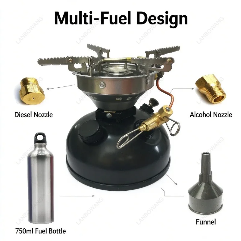 Portable Integrated Liquid Fuel Stove, Diesel Alcohol Burner for Outdoor Camping Picnic Road Trip Cooking