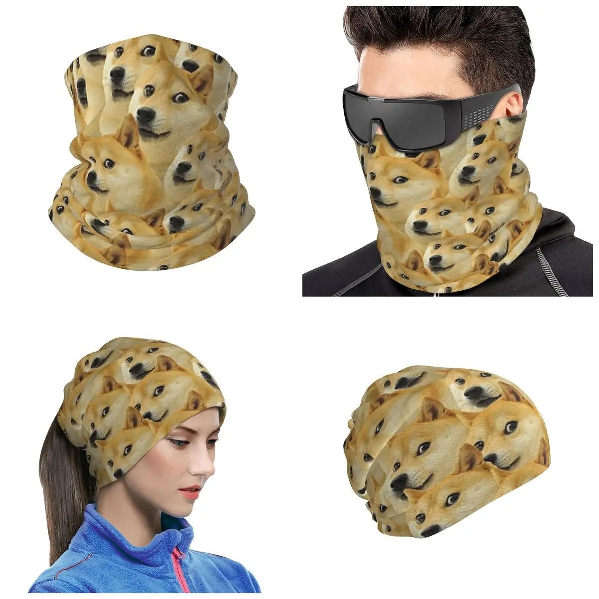 Doge Wow Pattern Shiba Inu Doggo Dog Meme Montage Bandana Neck Gaiter Printed Mask Scarf Riding Headwear Unisex Adult Breathable