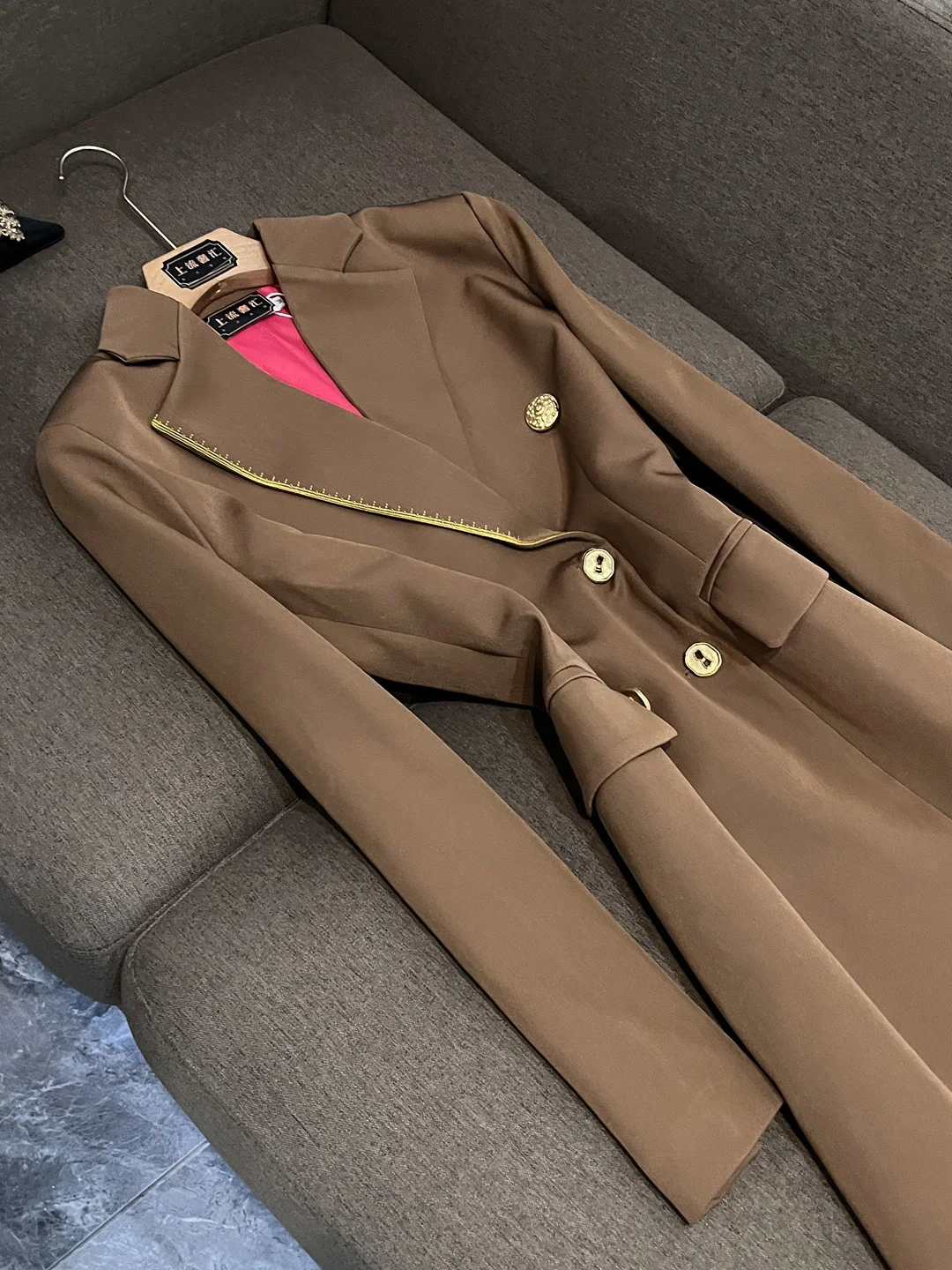 Ele Pure Color Patchwork Winter Suit Jaet for Women Faionable High-End Feeling Office Wear Long Sve Straight Cut