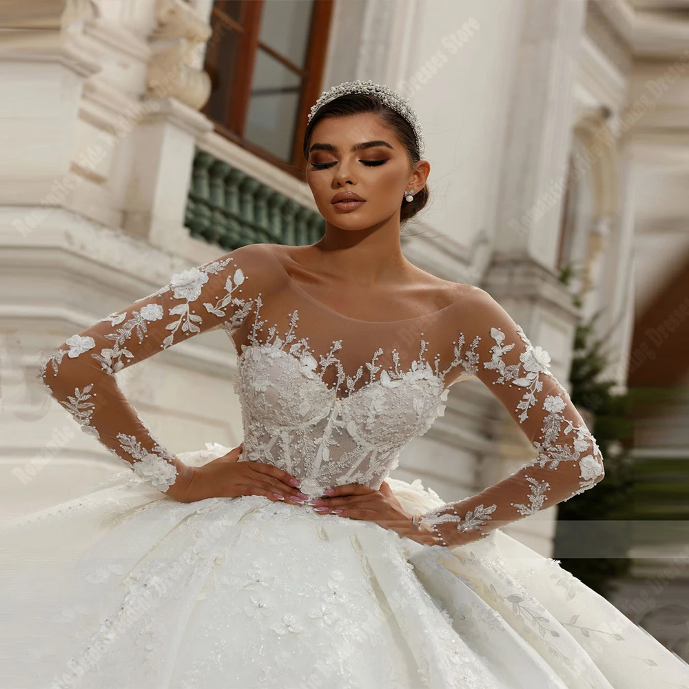 Gaun pernikahan wanita kerah Sweetheart gaun pengantin model A-Line lengan panjang populer gaun pesta dansa Princess elegan ukuran Plus