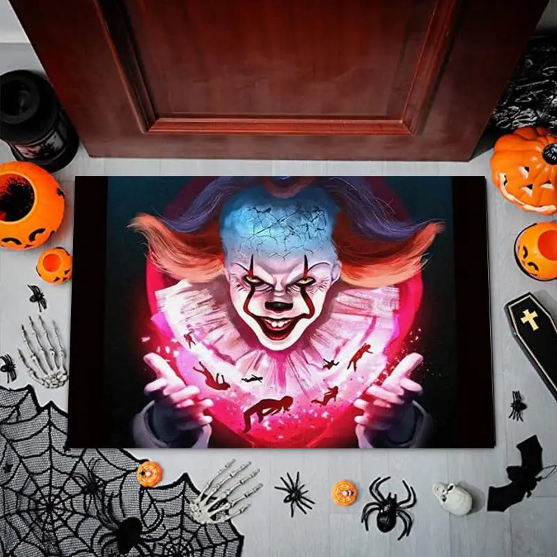 

VIKAMA Crystal Velvet Cartoon Halloween Clown Floor Mat Grimaces Spooky Holiday Front Decoration Carpet
