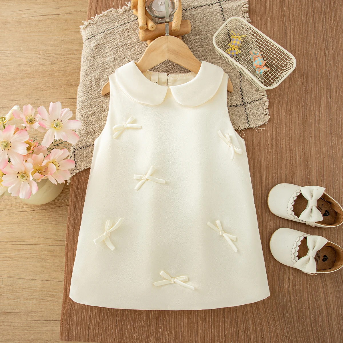 Baby-Mädchen-Kleid, Sommerkleid mit Schleife, einfarbig, ärmellos, süßes Prinzessinnen-Geburtstagskleid, Kinderkleid, Baby-Mädchen-Kleidung ﻿