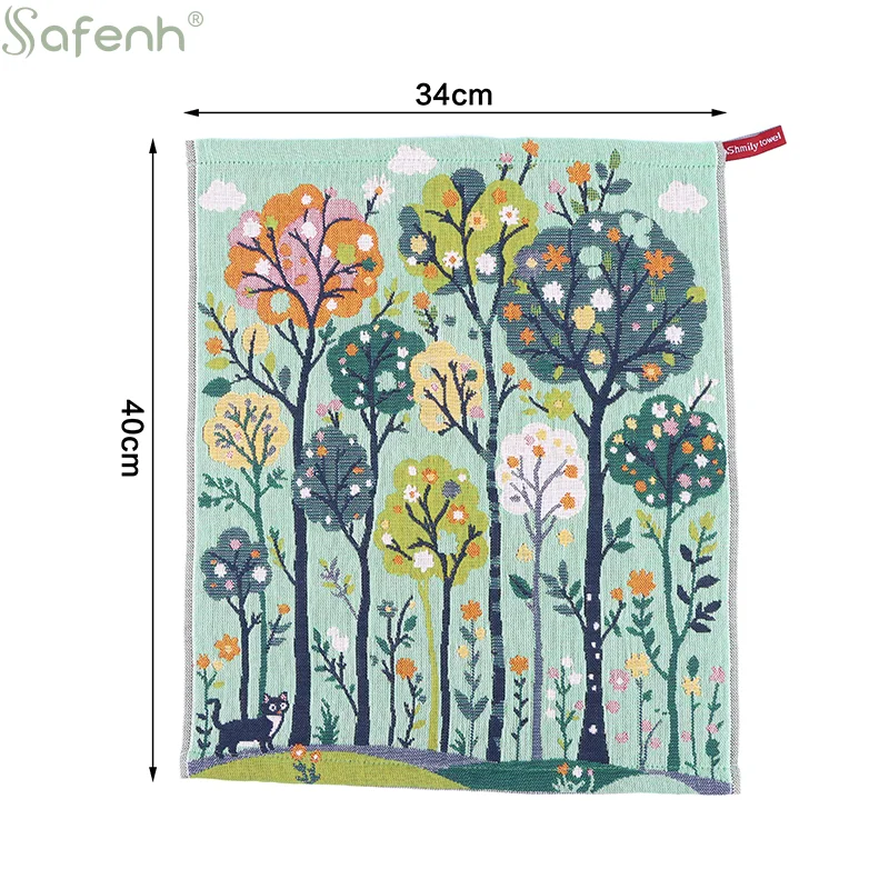 1Pc Four-Layer Cotton Yarn Square Towels Forest-Themed Multi-Purpose Geometric-Patterned Towels Kids Useful Square Face Towel