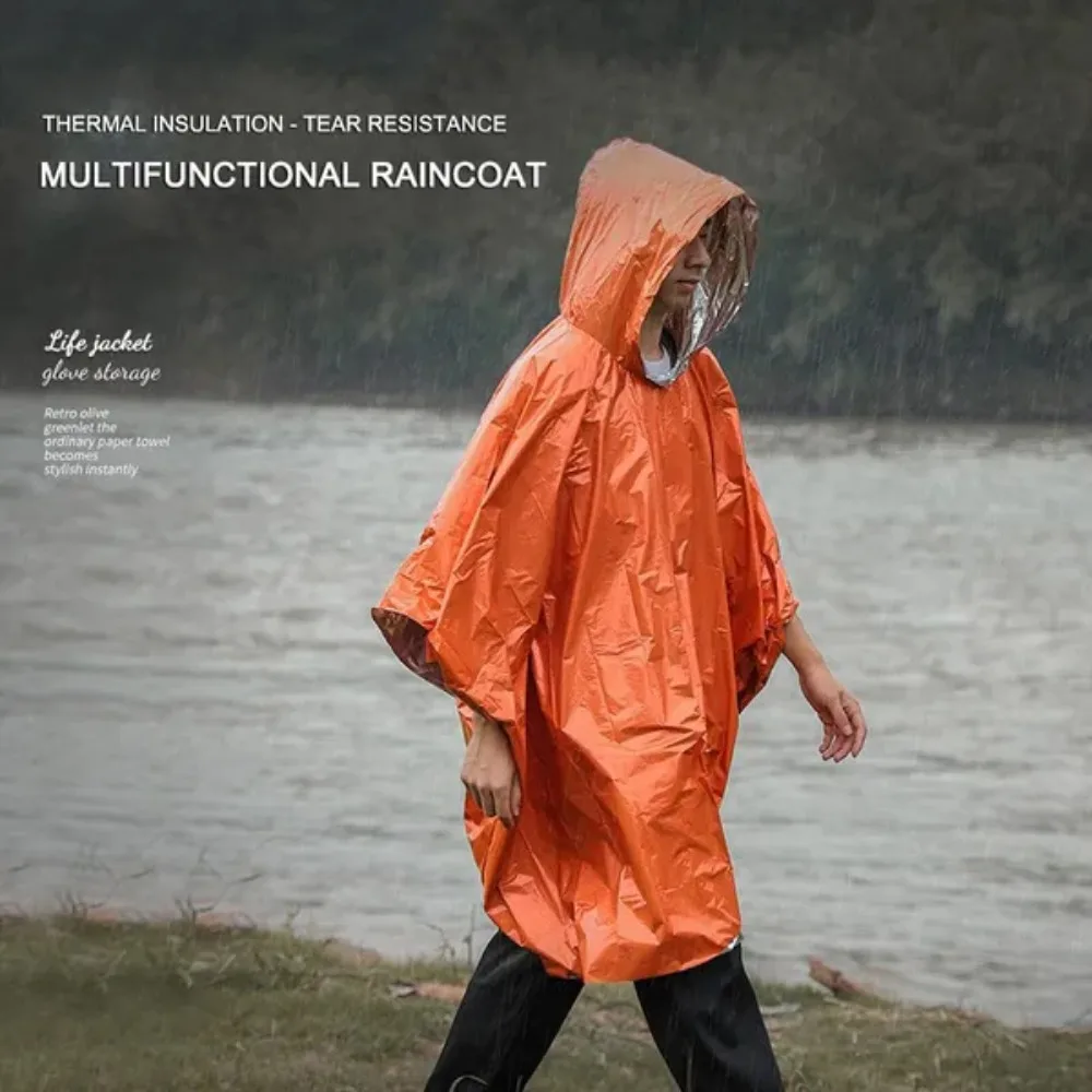 Imagem -04 - Alumínio Film Thickened Raincoat Poncho de Emergência Cobertor Reflexivo Equipamento de Sobrevivência Camping Pesca Ferramenta ao ar Livre pe