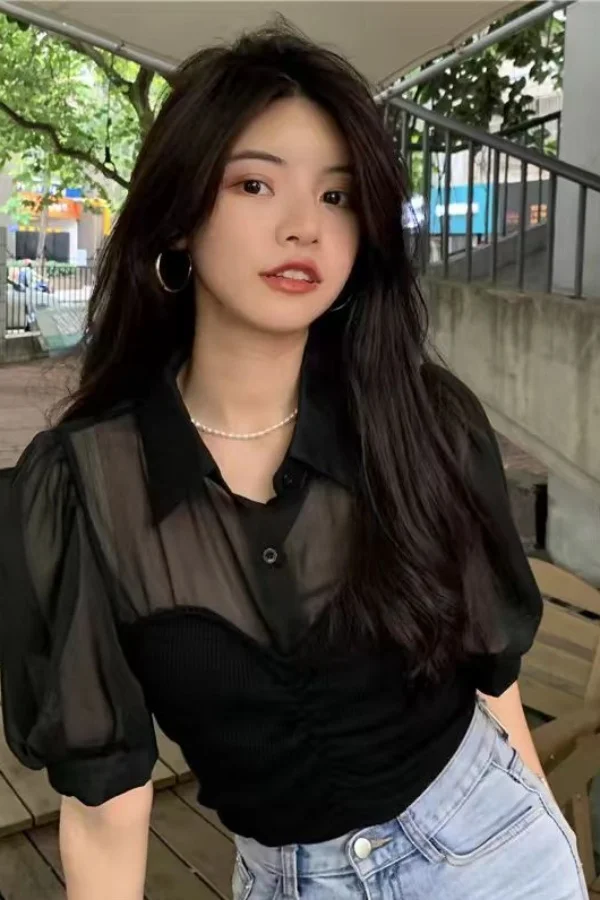 

Весенне-летняя новая французская облегающая шифоновая рубашка из двух частей, топ с короткими рукавами