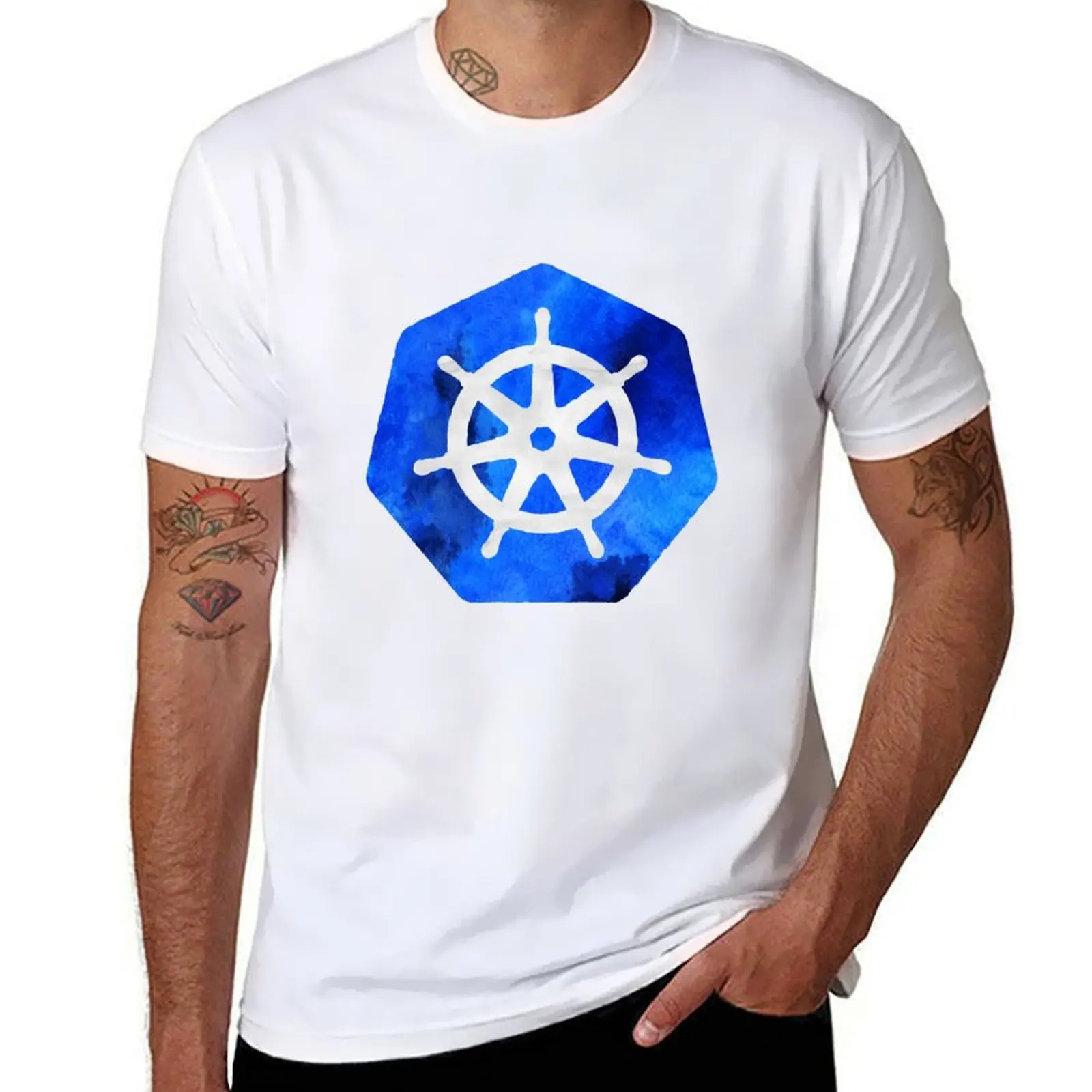 

Kubernetes Watercolor Drawn Logo Shell Ubuntu Coder Programmer T-Shirt essential t shirt man t shirts for men casual T-Shirt