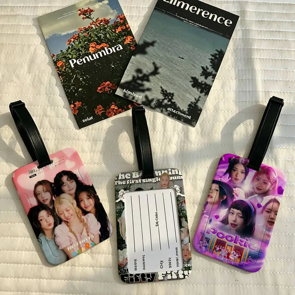 Kpop Group F-fifty Fifty Anti lost Travel Luggage Tag PVC ID Information Card Holder Baggage Name Label For Outdoor Trip