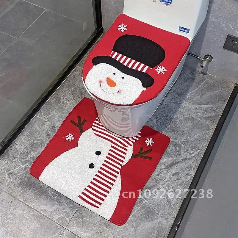 New Christmas Decorative Supplies Toilet Set Creative Bathroom Decoration Santa Claus Elk Snowman Two Piece Set Christmas Decor