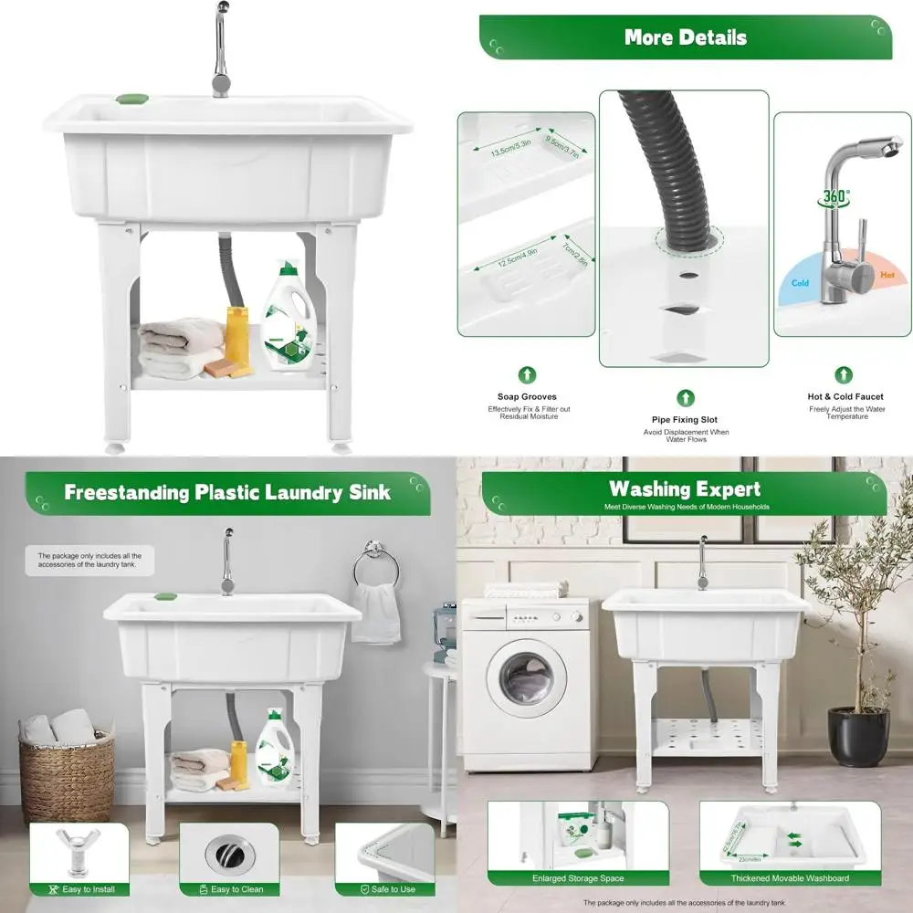

Outdoor Freestanding Plastic Utility Sink, 31.5 x 22.05 x 31.5 Laundry Tub for Home Sanitation Station and Portable Use