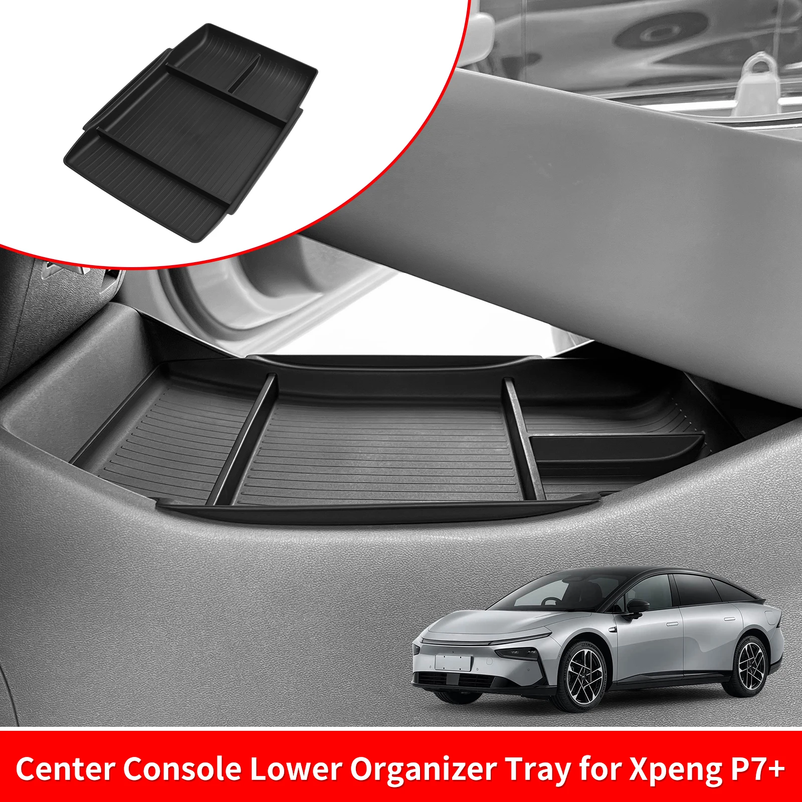 Car Tray for Xpeng P7+ Center Control Lower Storage Box Interior Accessories Organizer Tidying TPE Black
